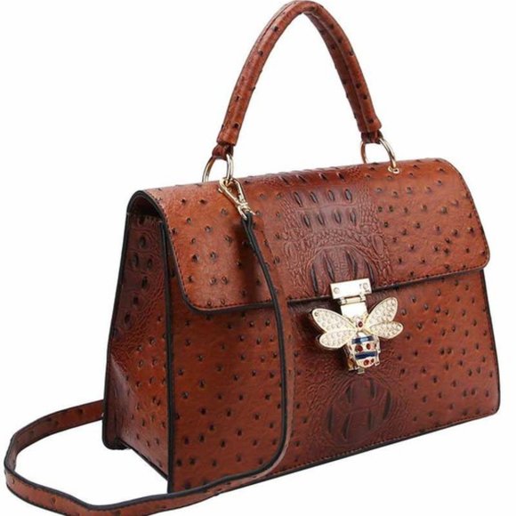Italian Leather Tote Bag: Handmade White Leather Purse With  Beige Beauty Bee Handbag